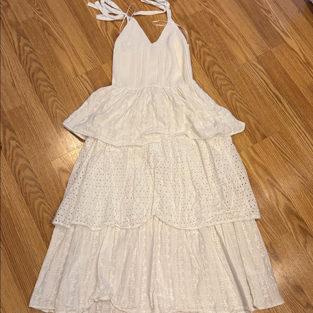 En Saison Ivory Textured Dress with Tie Straps